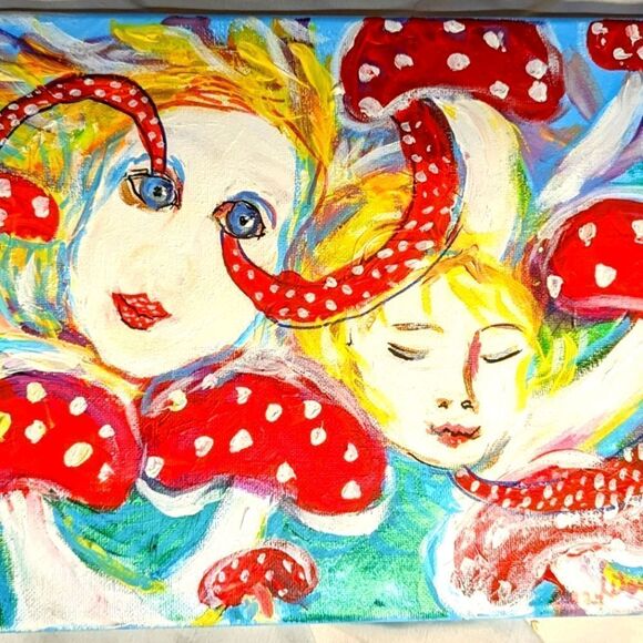 Wendy Gell art, painting angels and mushrooms. Pop art fun. - Picture 2 of 2